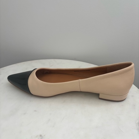 J. Crew Factory Marina Leather Pointy Cap-Toe Flats Beige/Black Preppy Office 6 - Picture 10 of 13